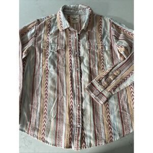 Cotton Rye Pearl Snap Button Long Sleeve Small Shirt Cowgirl Western Boho Aztec
